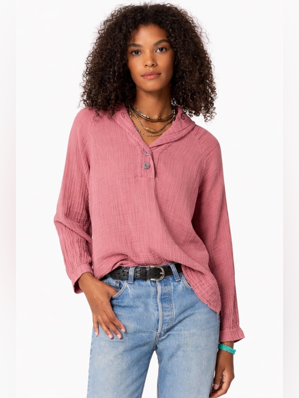 Xirena Qwynn Top Chelsea Gauze Rose Pink Cotton Blouse Small